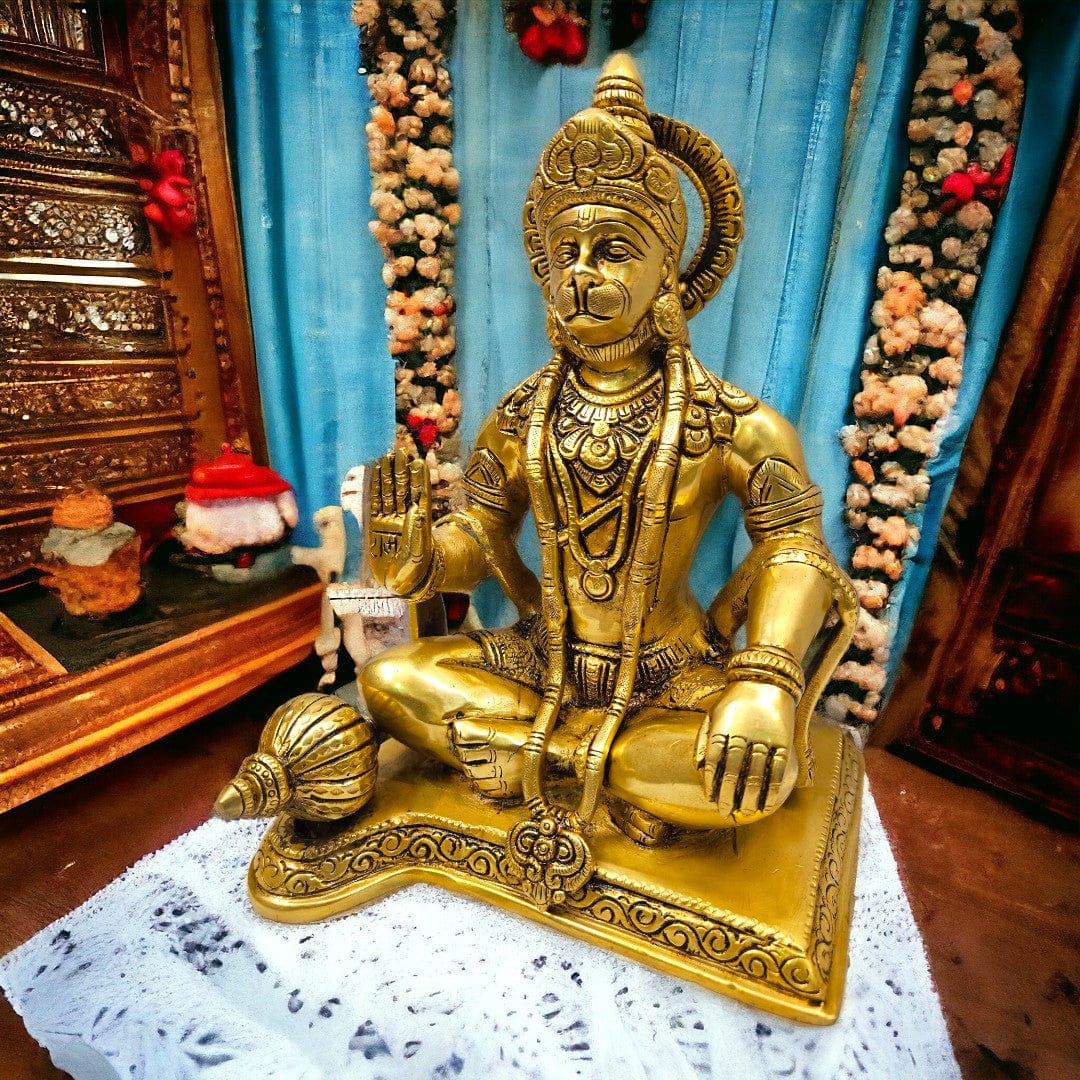Tamas Brass Sankat Mochan Hanuman Ji Statue/Idol (9.5 Inch)(Golden) - Tamas: Luxury Indian Gifts