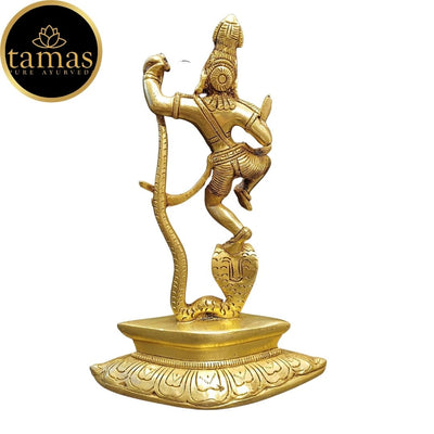 Tamas Brass Lord Krishna Dancing on The Hood of Kaliya Naag Statue/Idol (Golden) (9.5 Inches)