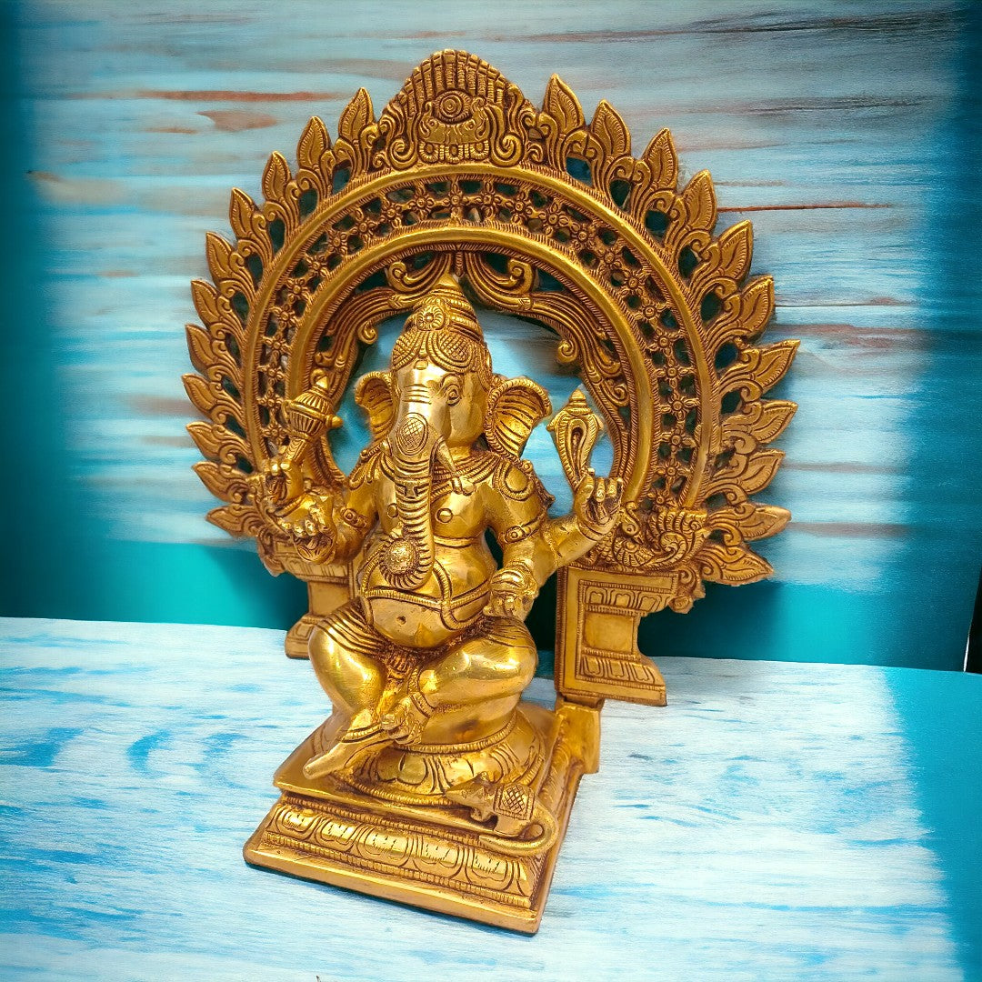 Brass Lord Ganesh Idol for Favorable Fortune Statue/Idol (12 Inch) (Golden)