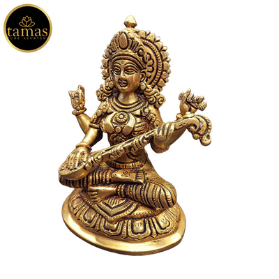 Tamas Brass Saraswati Statue (7 Inches)| Free Luxury Gift box