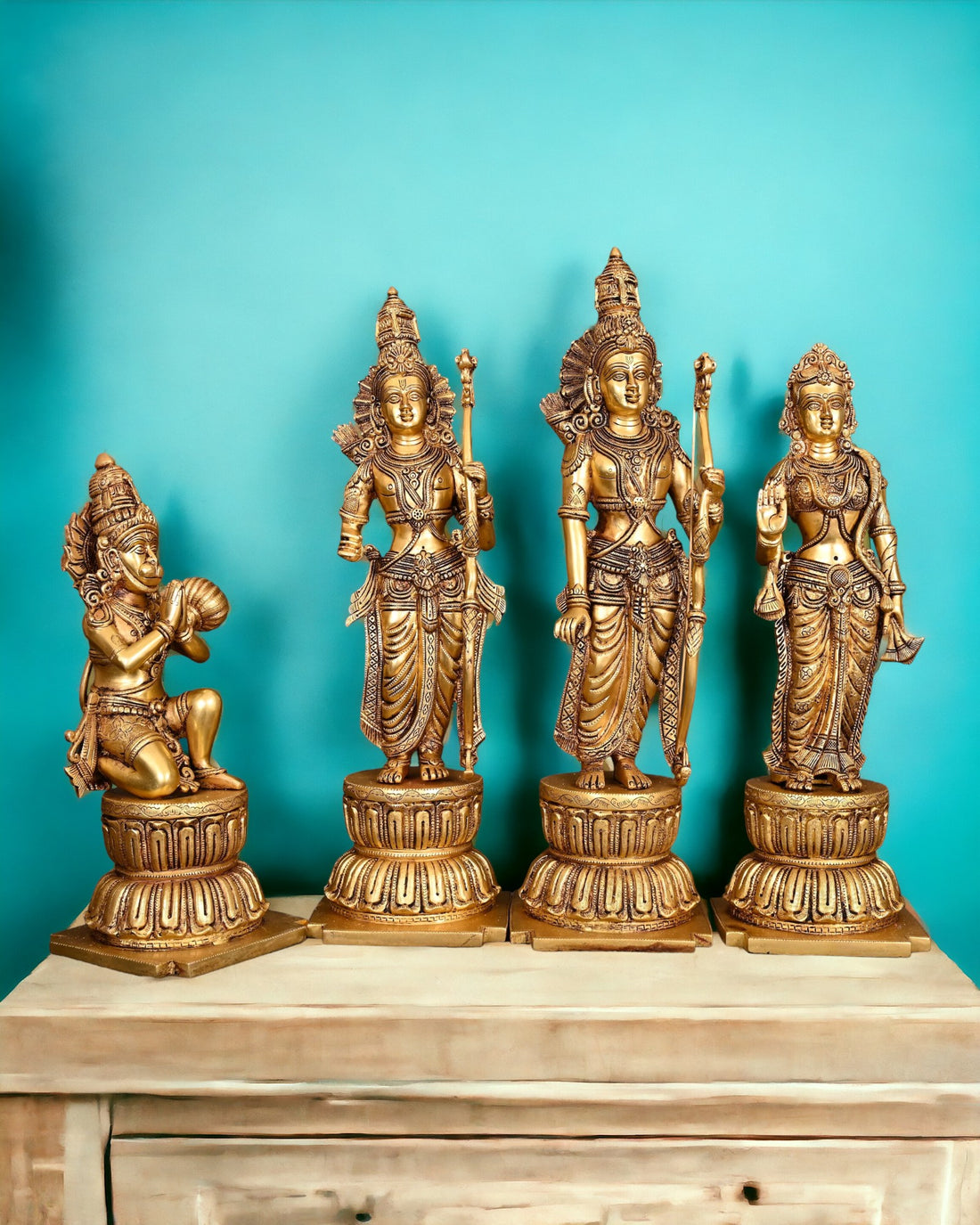 Brass Lord Rama, Sita, Lakshman, Hanuman Darbar Statue/Idol (24.5 Inch) (Golden)