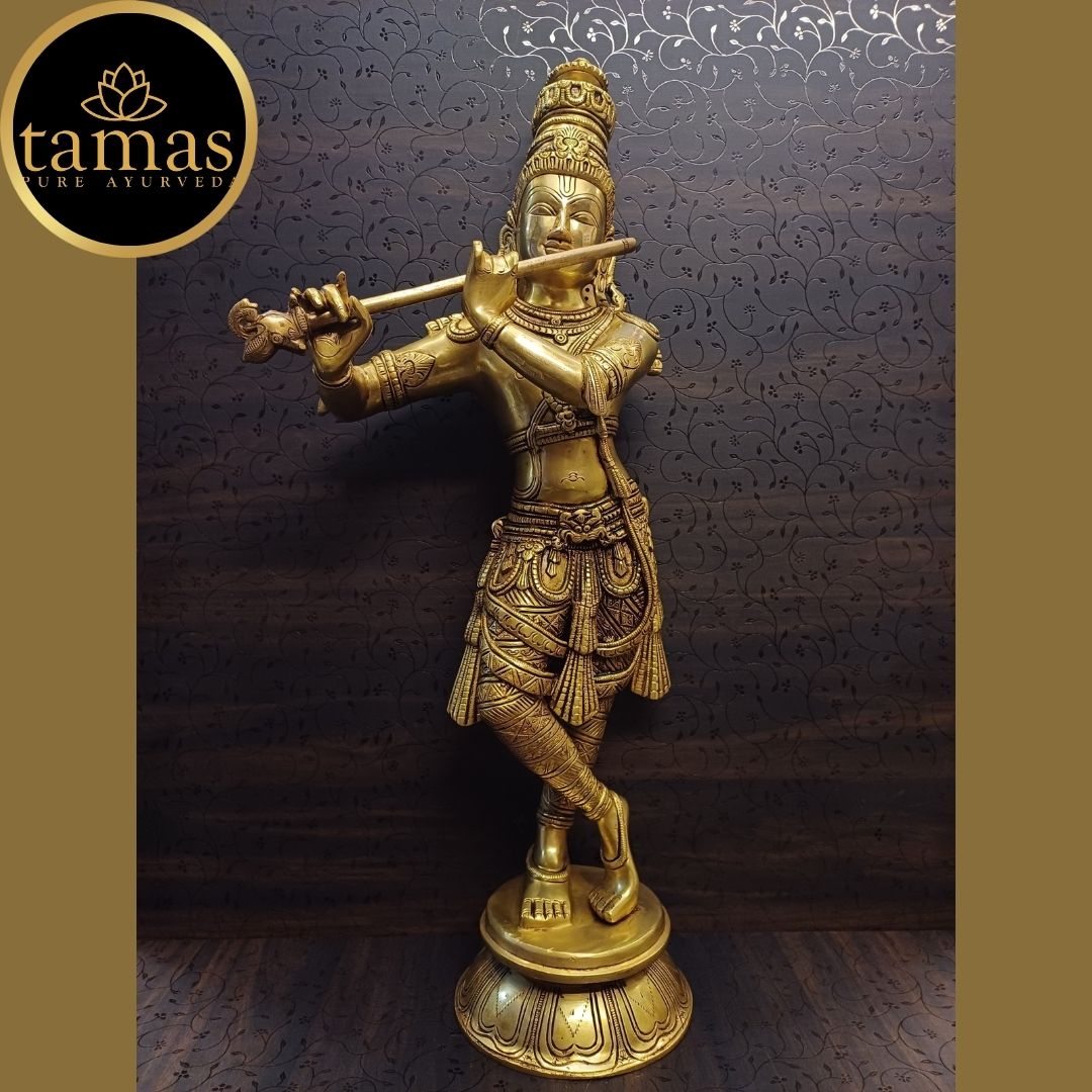 Tamas Brass Lord Krishna Kishan Gopal Murti Statue/Idol (Golden) (23 Inches)