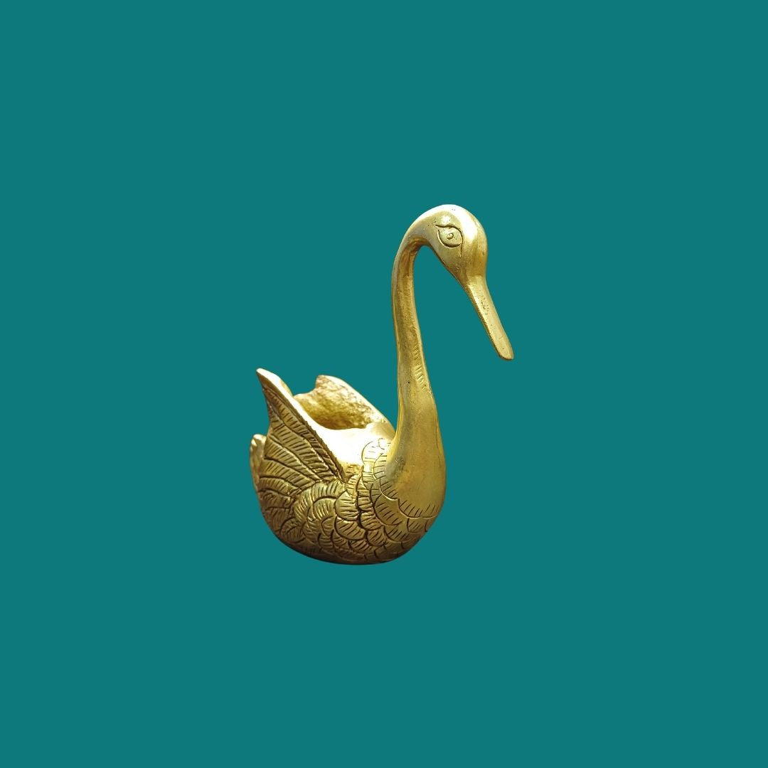 Tamas Brass Swan Home Interior Decor Item Statue/Idol (Golden) (5 Inches)