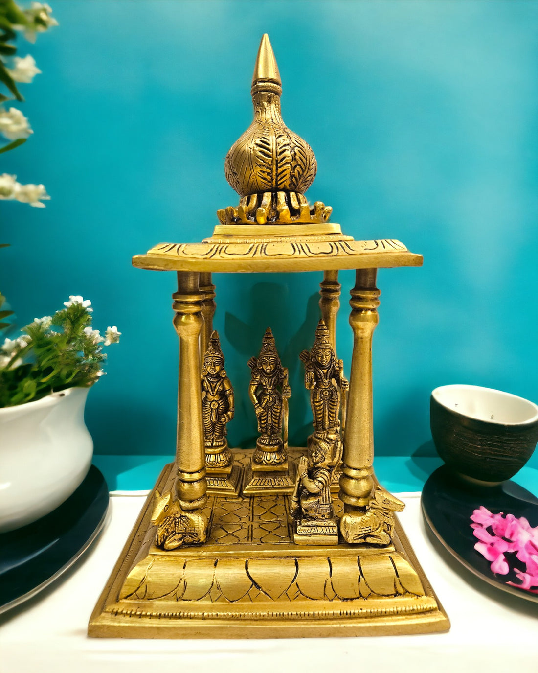 Brass Ram Darbar Idol in Temple (12 Inch) (Golden)