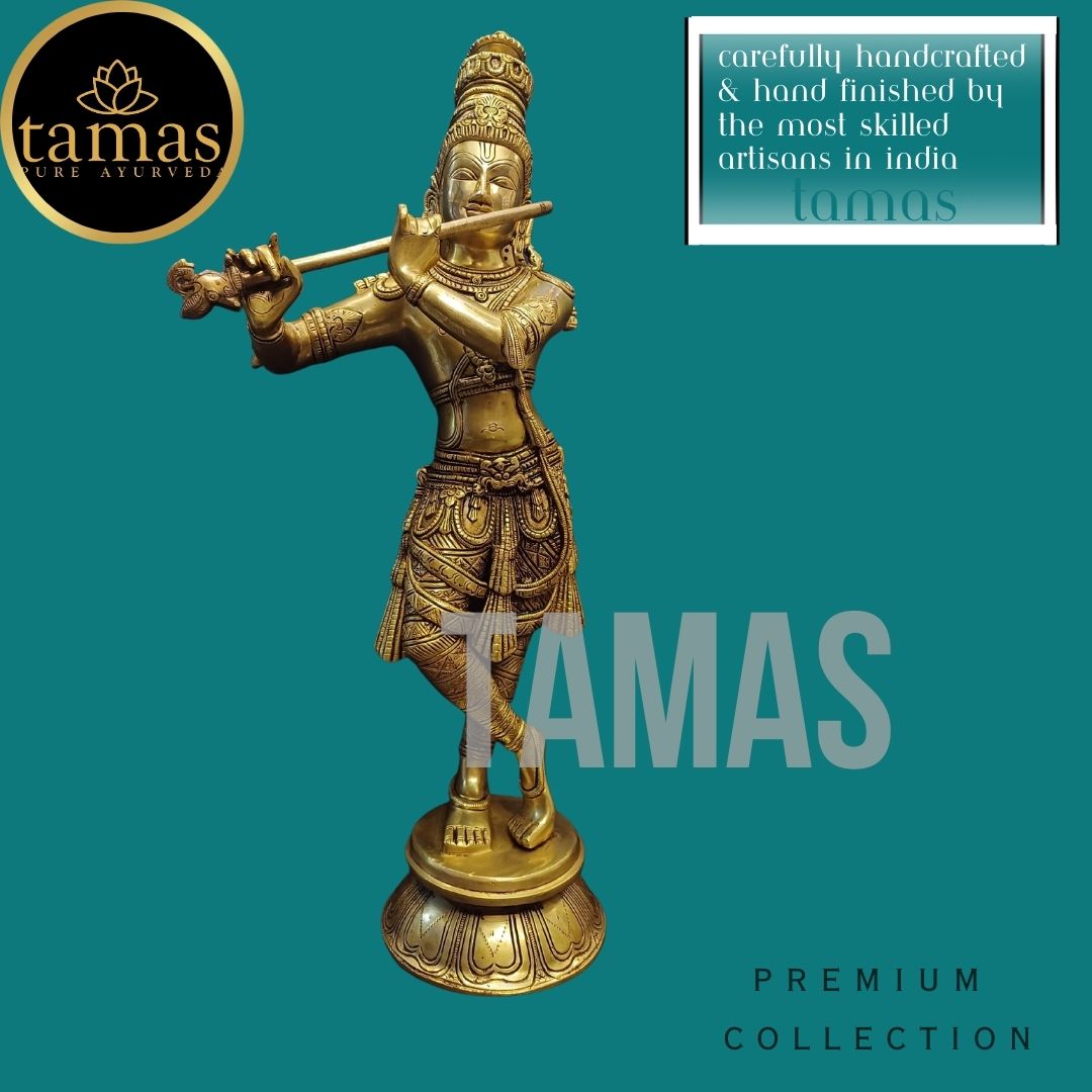 Tamas Brass Lord Krishna Kishan Gopal Murti Statue/Idol (Golden) (24 Inches)