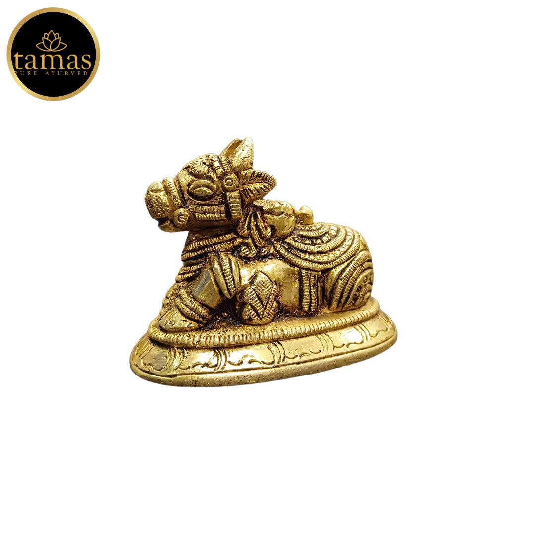 Tamas Brass Nandi Bull Statue/Idol (Golden) (2 Inches)