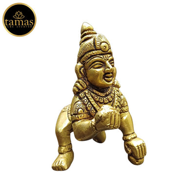 Tamas Brass Laddu Gopal/Bal Gopal/Thakur Ji Statue/Idol (Golden) (3 Inches)