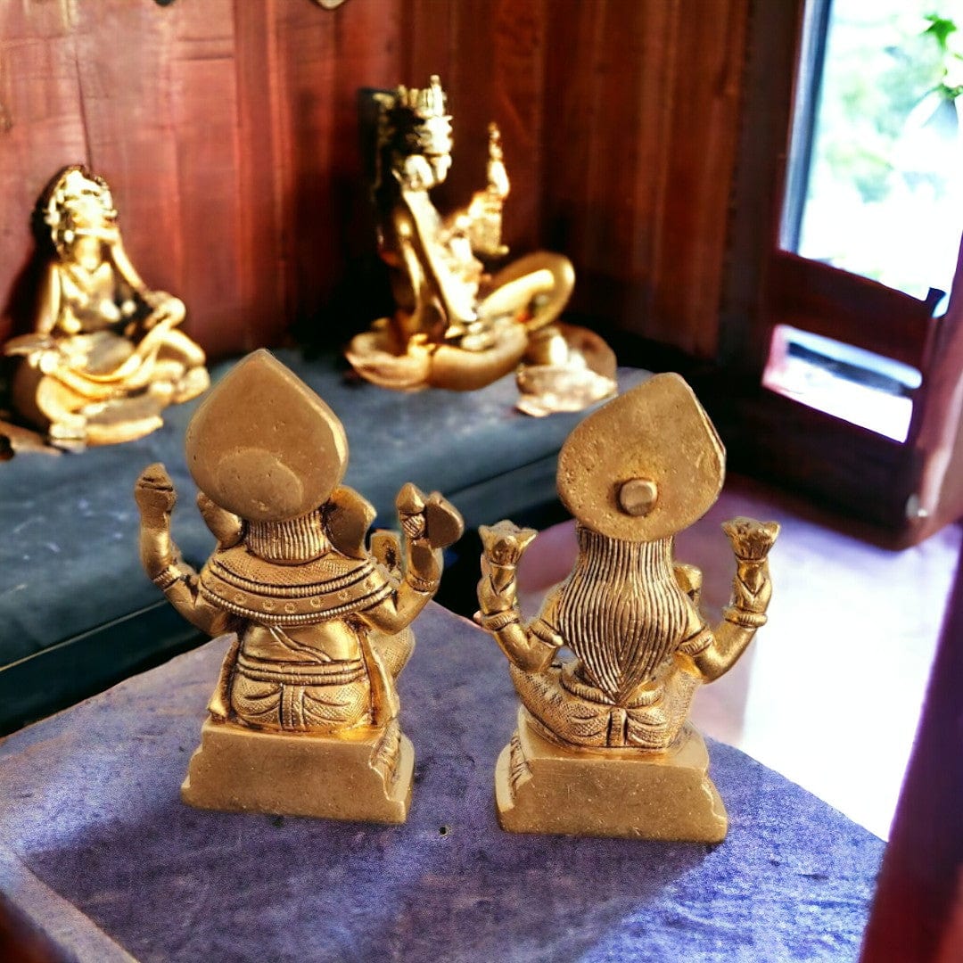 Tamas Brass Lakshmi Ganesh Statue/Idol (4 Inch) (Golden) - Tamas: Luxury Indian Gifts