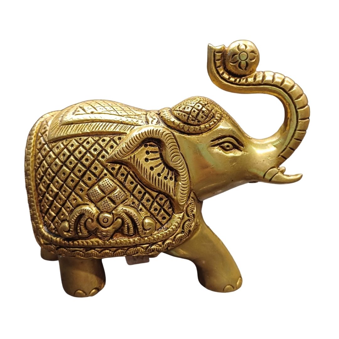 Tamas Brass Royal Elephant Home Accent Statue/Idol (Golden) (4.4 Inches)