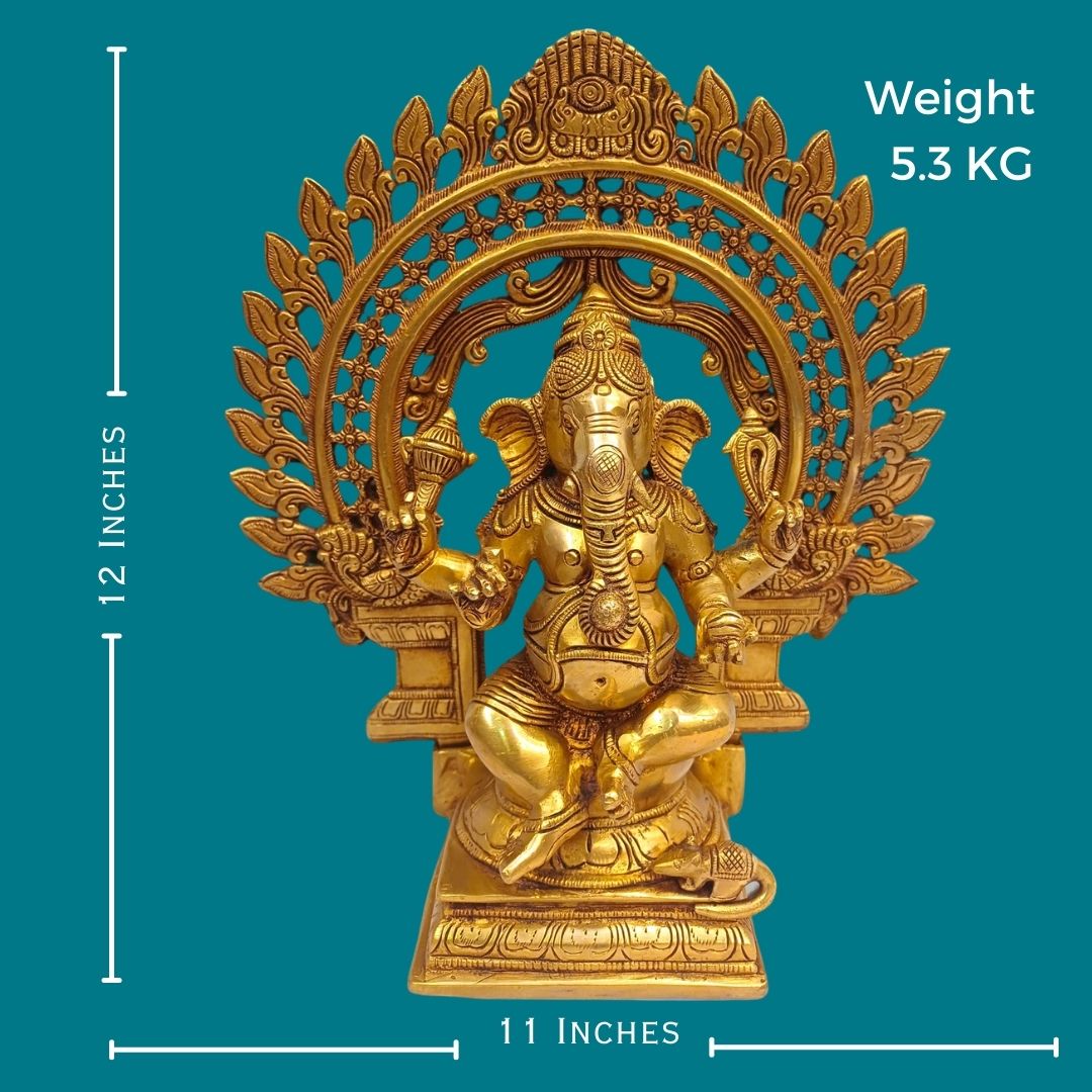 Brass Lord Ganesh Idol for Favorable Fortune Statue/Idol (12 Inch) (Golden)