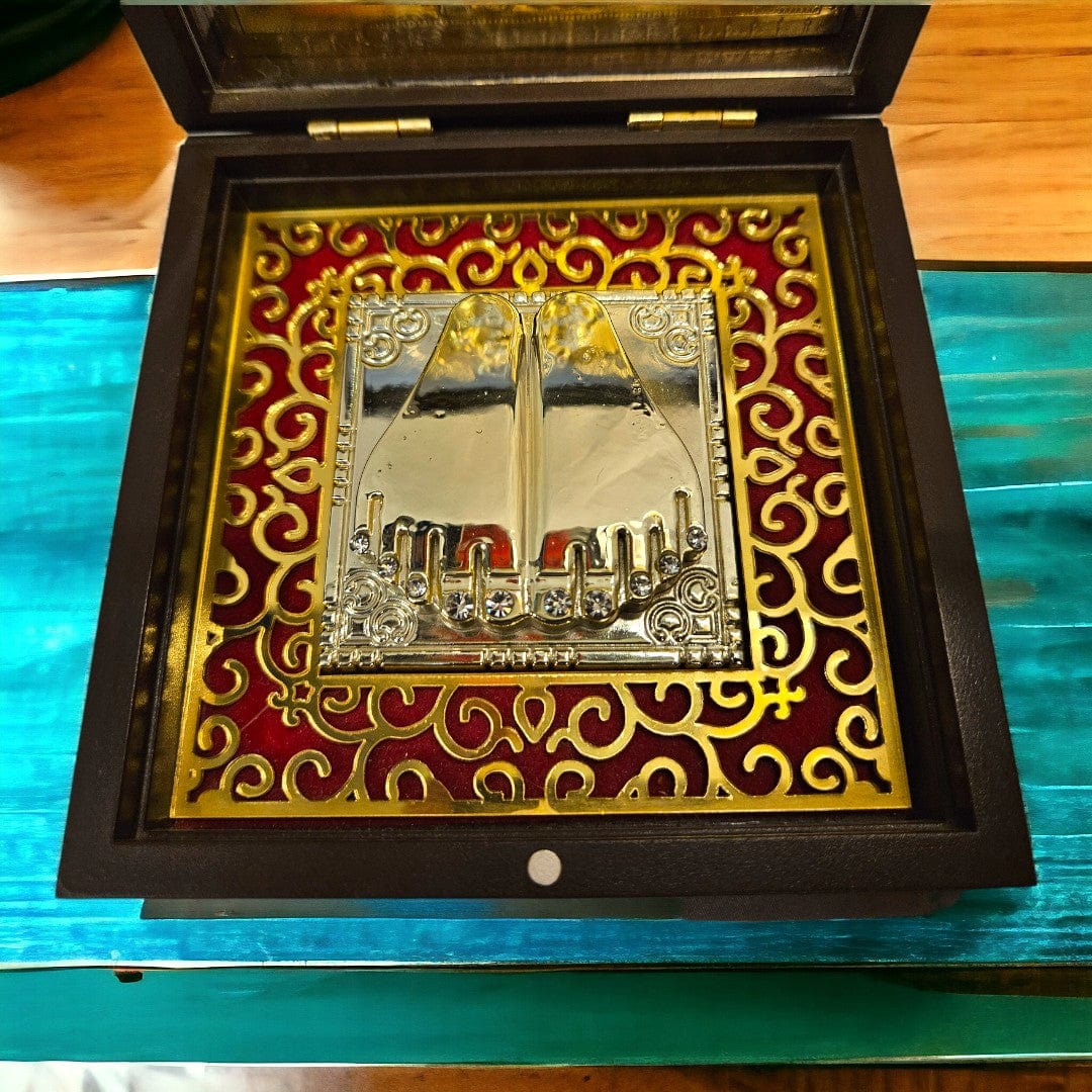 Gold Foil Lord Radhe Krishna Charan Paduka Gift/Puja Box(5 Inch)(Golden) - Tamas: Luxury Indian Gifts