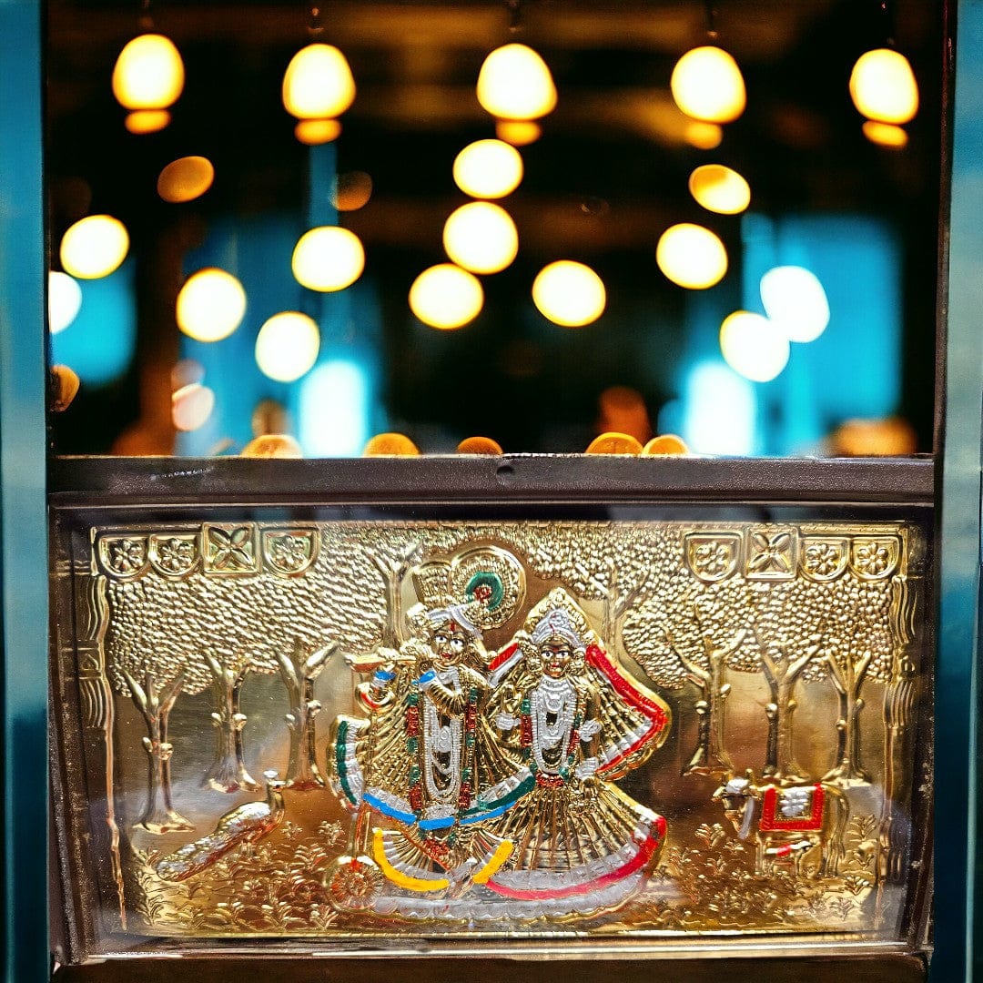 Gold Foil Radhe Krishna Charan Paduka Gift/Puja Box(5.5 Inch)(Multicolour) - Tamas: Luxury Indian Gifts