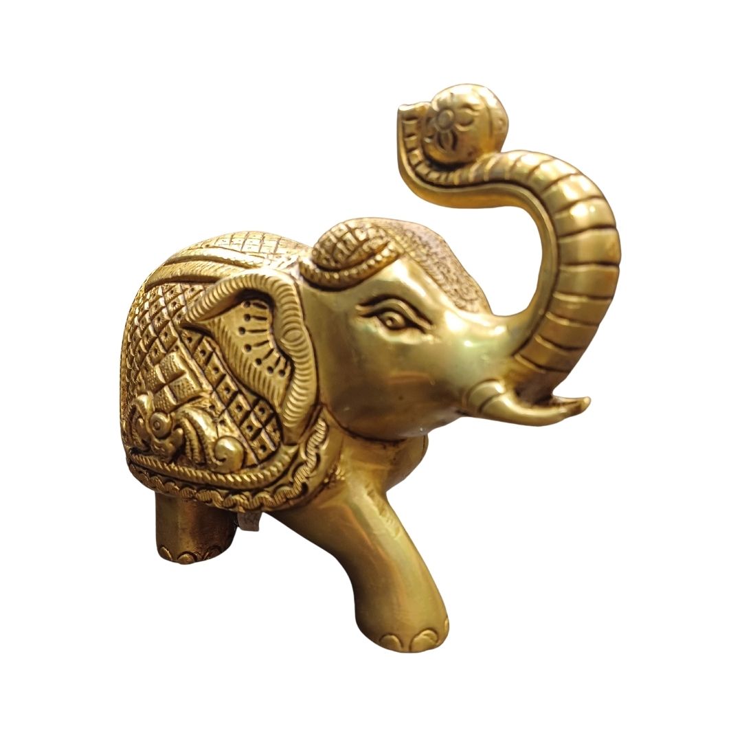Tamas Brass Royal Elephant Home Accent Statue/Idol (Golden) (4.4 Inches)