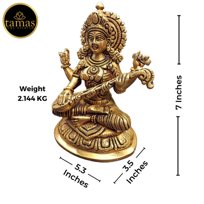 Tamas Brass Saraswati Statue (7 Inches)| Free Luxury Gift box