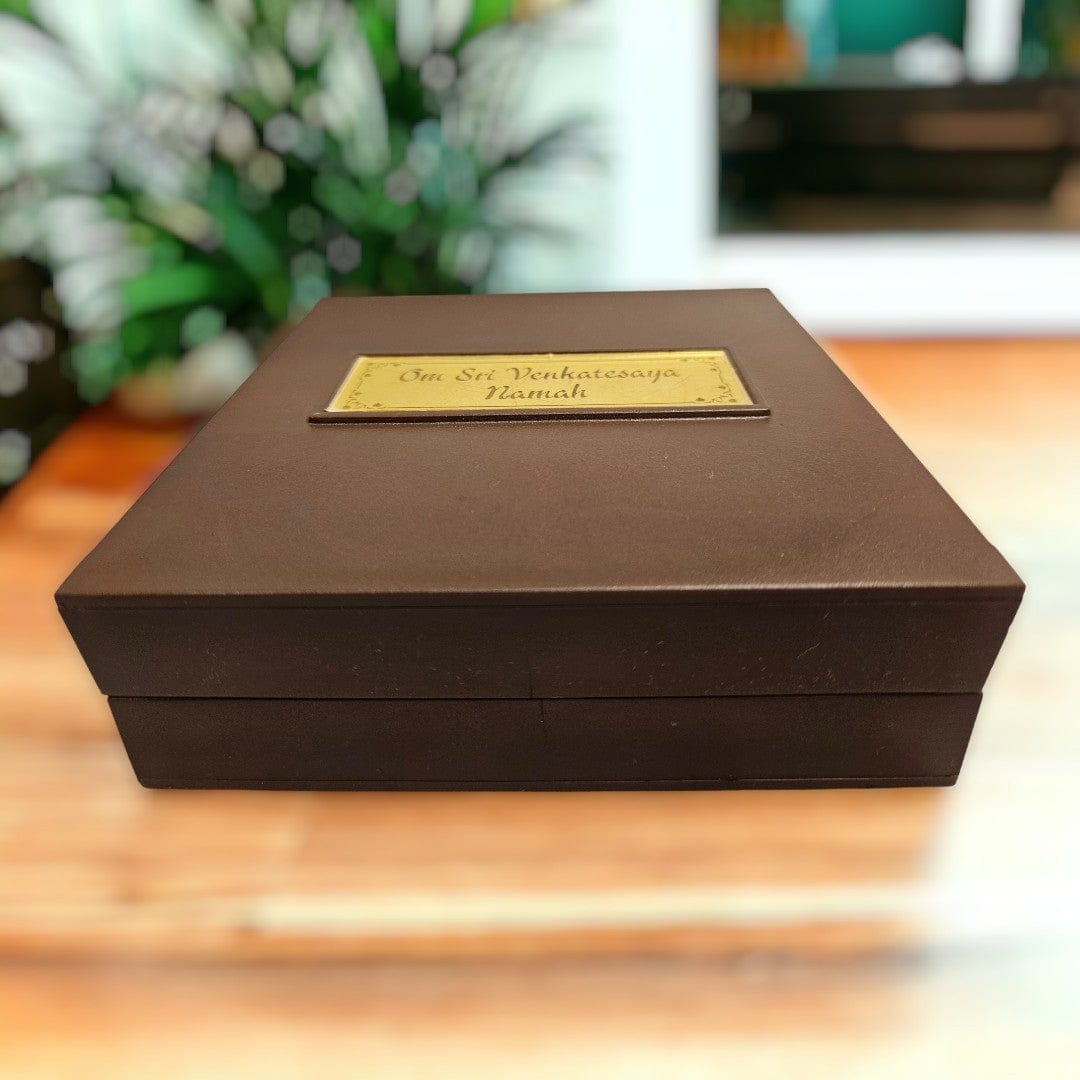 Gold Foil Lord Om Sri Venkatesaya Charan Paduka Gift/Puja Box(5 Inch)(Multicolour) - Tamas: Luxury Indian Gifts