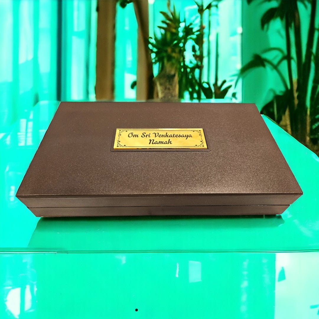 Gold Foil Lord Balaji/Venkatesaya Charan Paduka Gift/Puja Box(5.5 Inch)(Multicolour) - Tamas: Luxury Indian Gifts