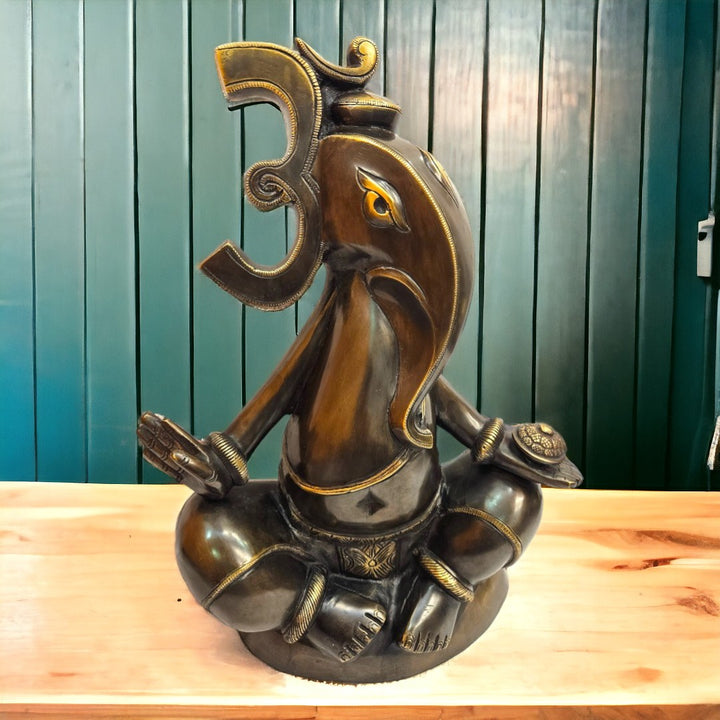Brass Lord OM Ganesh Handicraft Statue/Idol (16.5 Inch) (Brown)