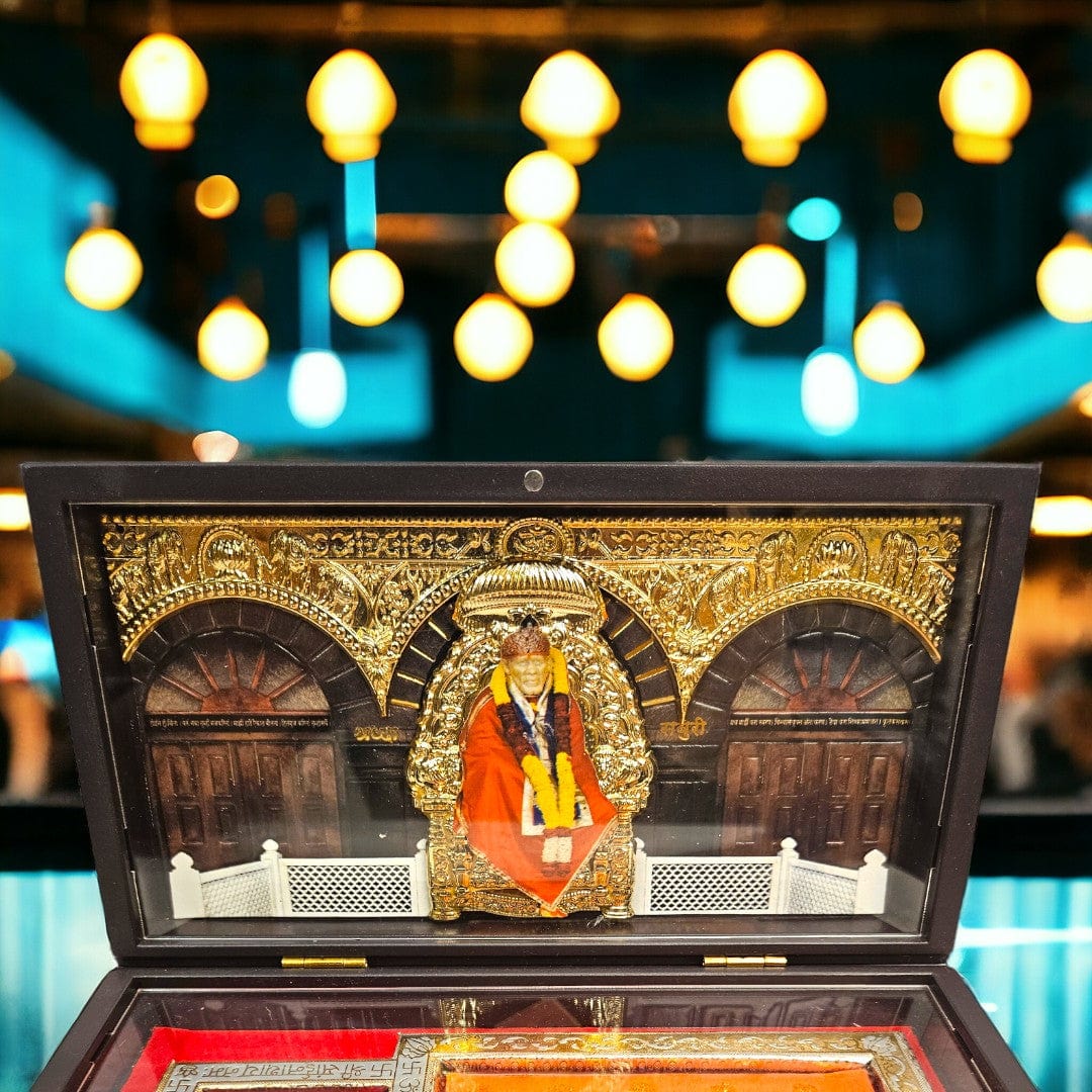 Gold Foil Shirdi Sai Baba Gift/Puja Box(5.5 Inch)(Multicolour) - Tamas: Luxury Indian Gifts