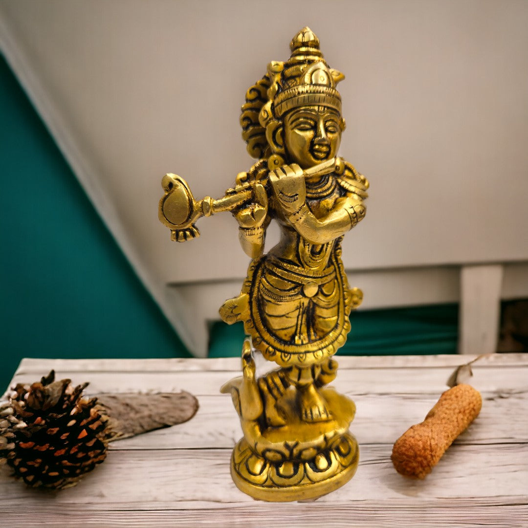 Brass Lord Radha Krishna Statue/Idol (6.5 Inch) (Golden)