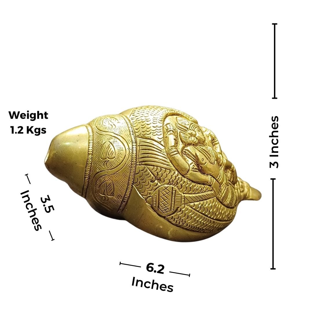 Tamas Brass Shankh with Vishnu Carving Antique