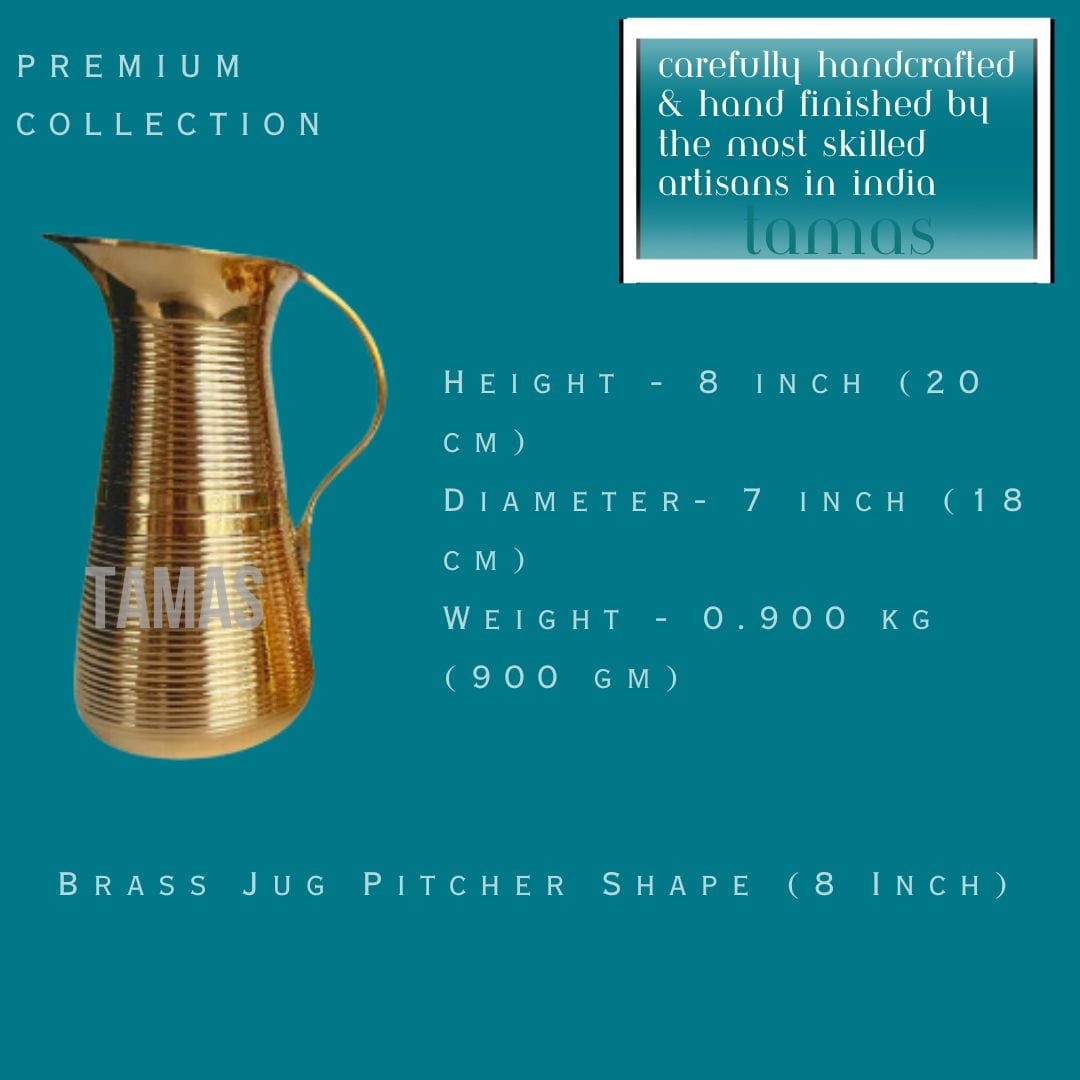 Brass Jug Pitcher Shape (8 Inch) (Golden) - Tamas: Luxury Indian Gifts