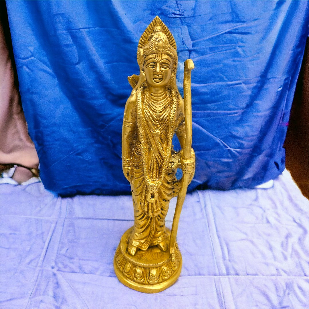Brass Bhagwan Ram Darbar with Sita Laxman Hanuman Statue/Idol (11 Inch) (Golden)