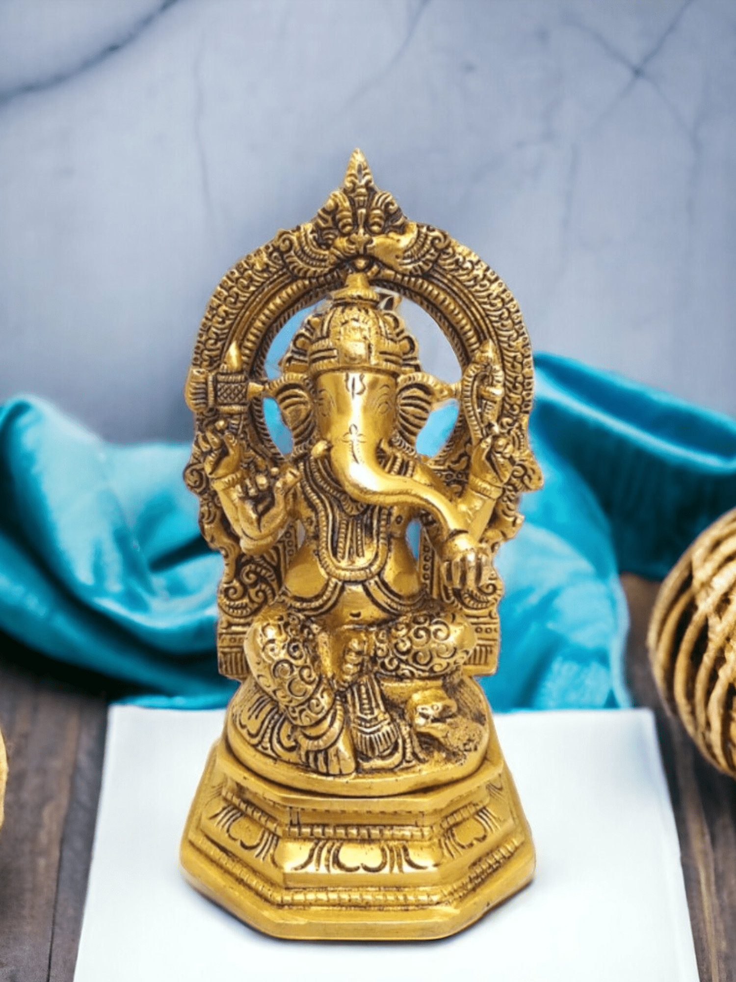 Tamas Antique Finish Brass Ganesha Statue for Home Temple (Height 7 Inches) - Tamas: Luxury Indian Gifts