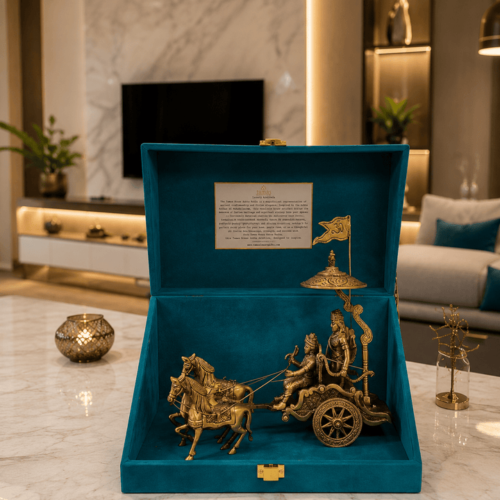 Brass Arjun Rath 2 Horse (8.5 inch) - Tamas Luxury Gifts