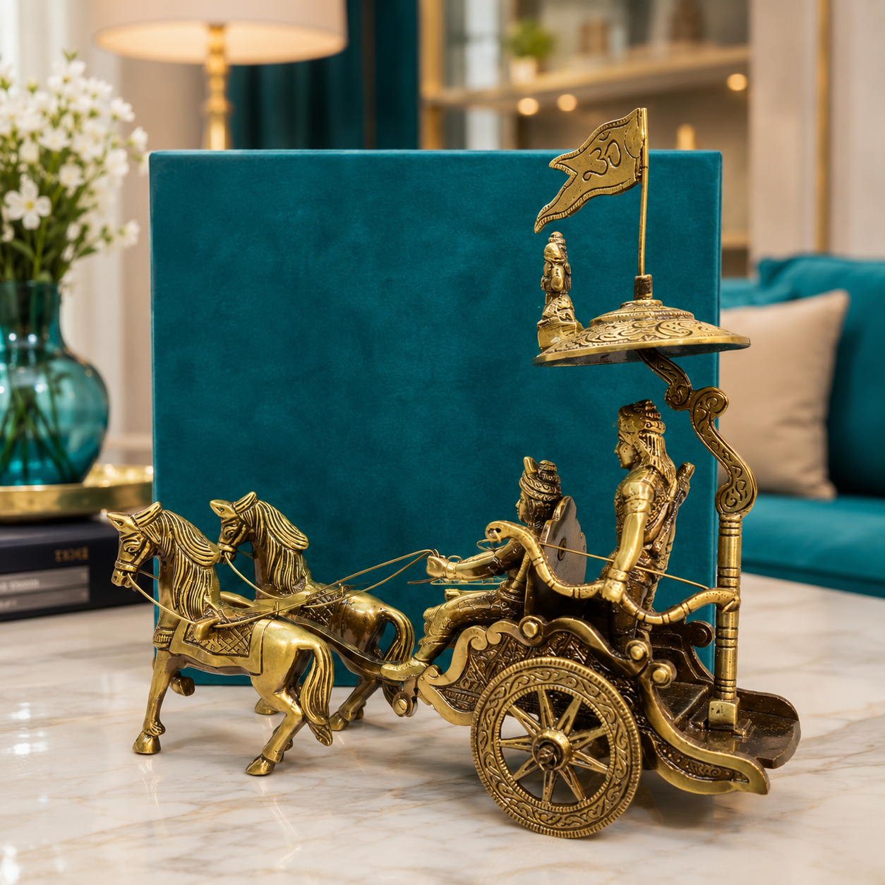 Brass Arjun Rath 2 Horse (8.5 inch)