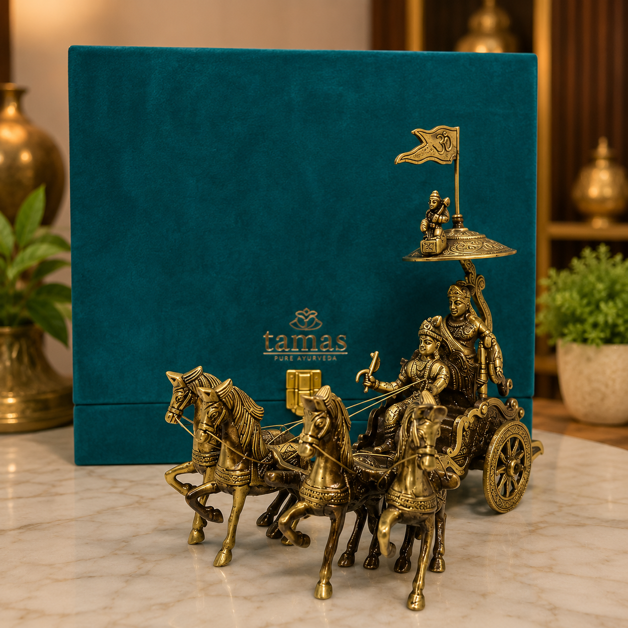 Brass Arjun Rath 4 Horse (8.5 inch)