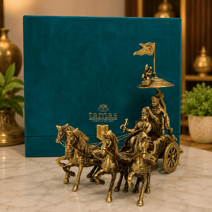 Brass Arjun Rath 4 Horse (8.5 inch) - Tamas Luxury Gifts