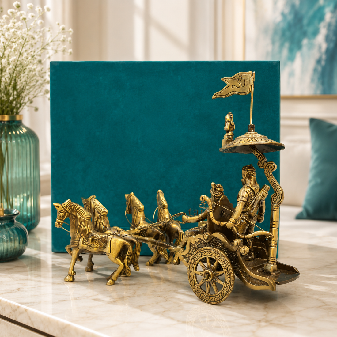 Brass Arjun Rath 4 Horse (8.5 inch)