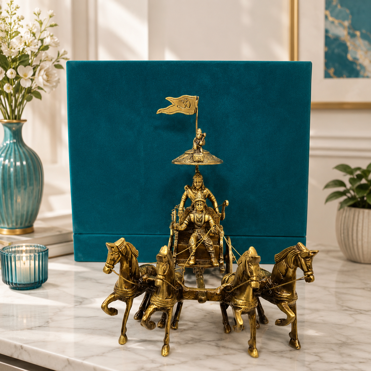 Brass Arjun Rath 4 Horse (8.5 inch)