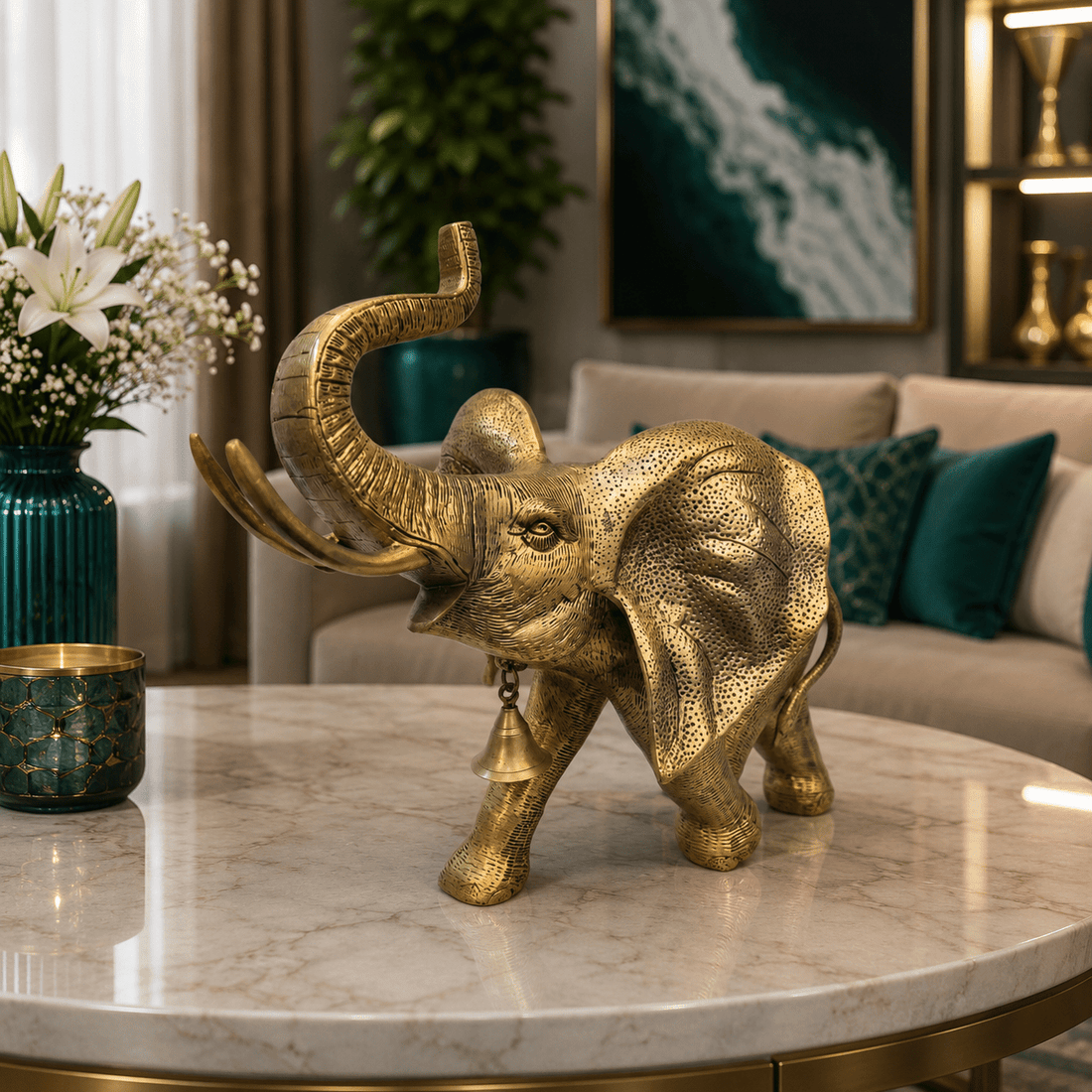 Tamas Big Ear Brass Elephant Statue (15.5L × 11.5W × 14H Inches) - Tamas Luxury Gifts