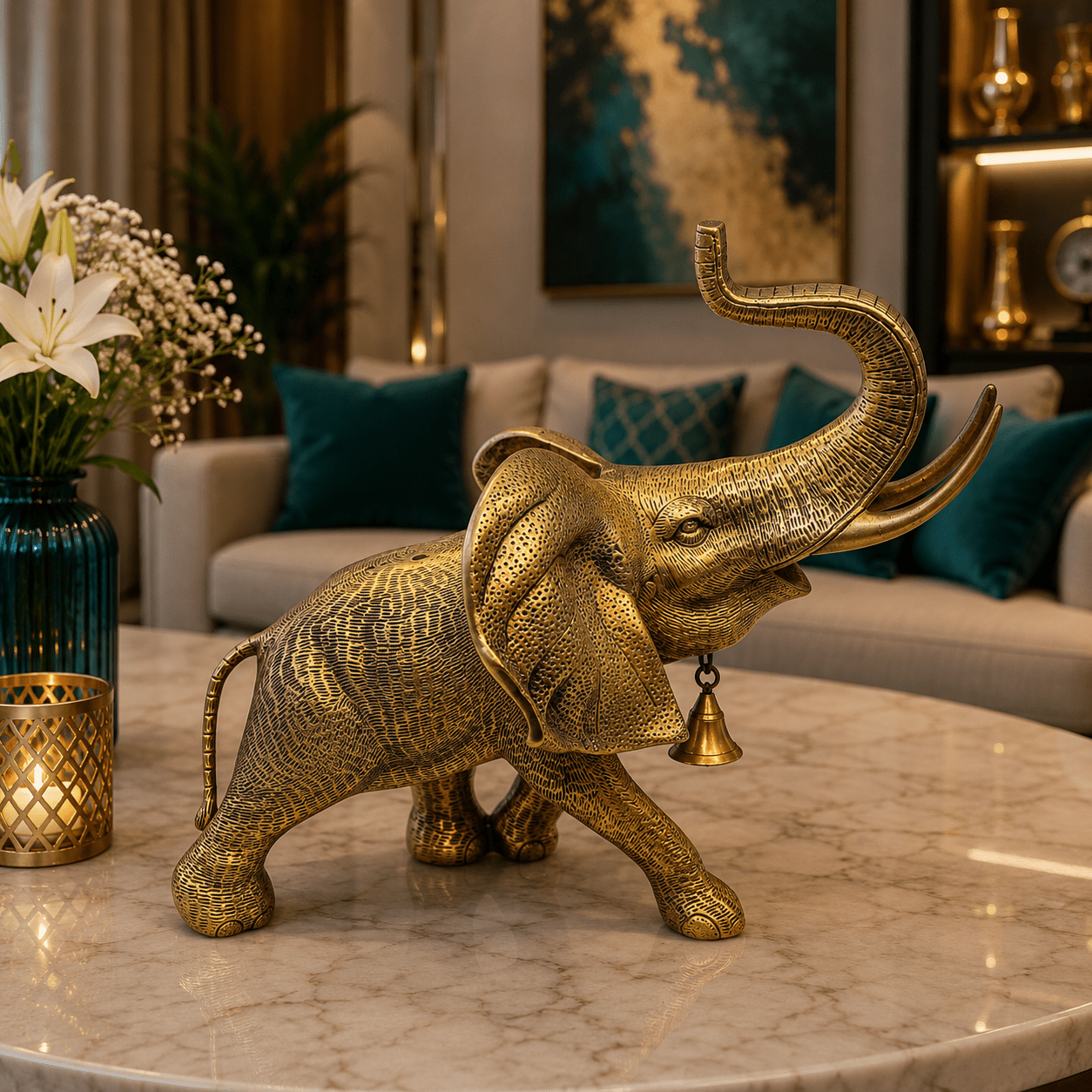 Tamas Big Ear Brass Elephant Statue (15.5L × 11.5W × 14H Inches) - Tamas Luxury Gifts