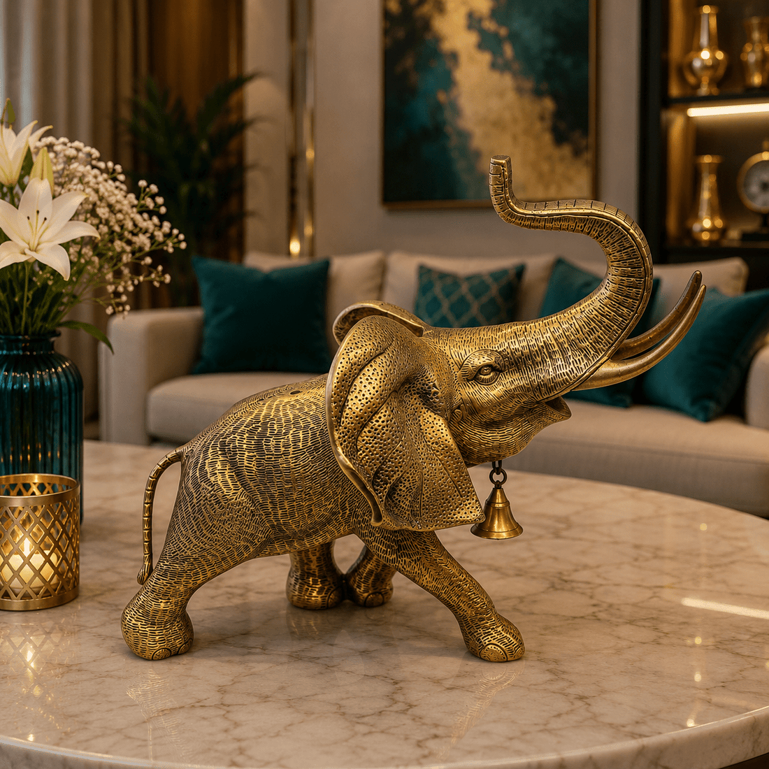 Tamas Big Ear Brass Elephant Statue (15.5L × 11.5W × 14H Inches) - Tamas Luxury Gifts