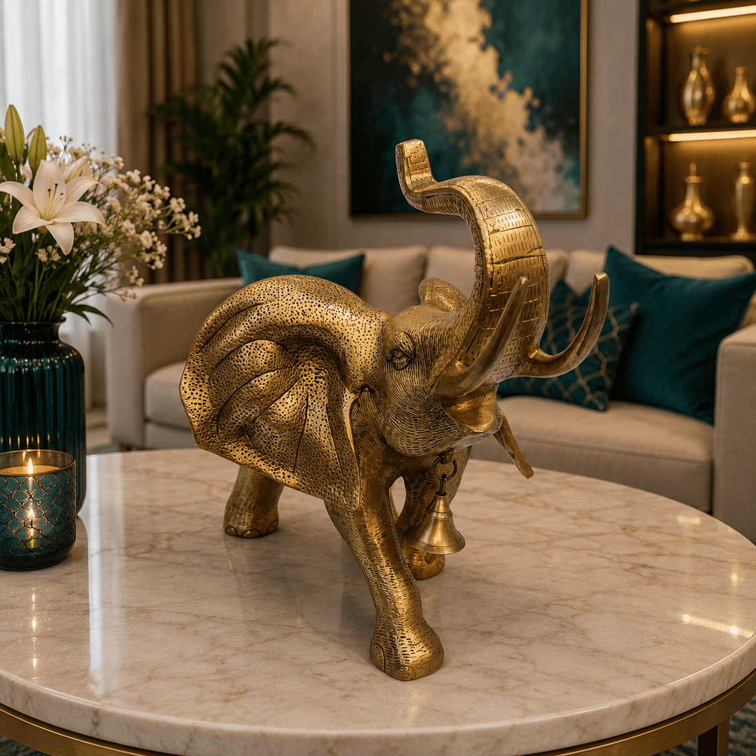 Tamas Big Ear Brass Elephant Statue (15.5L × 11.5W × 14H Inches) - Tamas Luxury Gifts
