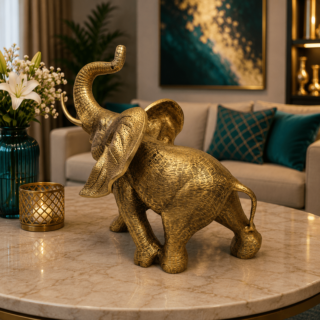 Tamas Big Ear Brass Elephant Statue (15.5L × 11.5W × 14H Inches) - Tamas Luxury Gifts