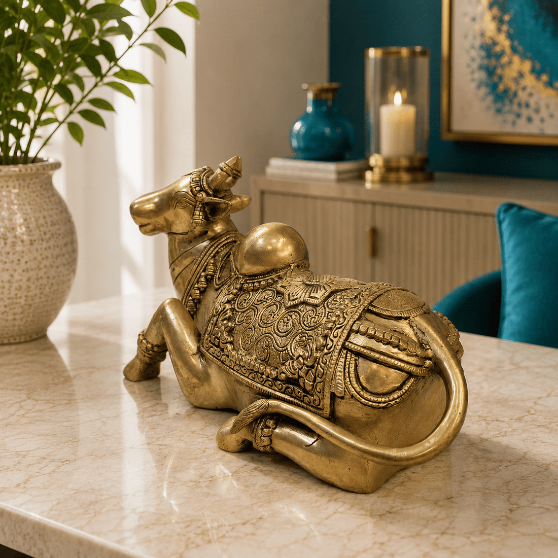 Tamas Brass Nandi Statue (7H x 11L x 5.5W Inches) - Tamas Luxury Gifts