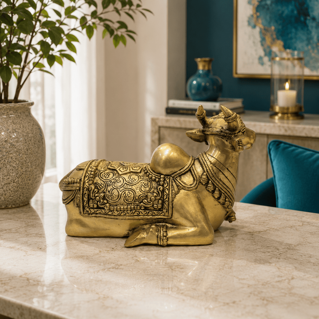 Tamas Brass Nandi Statue (7H x 11L x 5.5W Inches) - Tamas Luxury Gifts