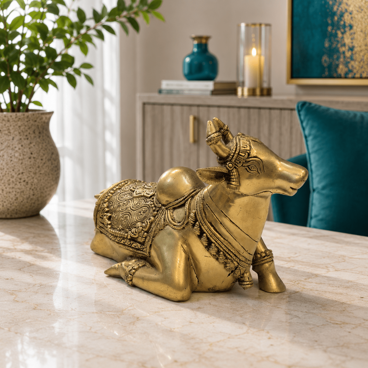 Tamas Brass Nandi Statue (7H x 11L x 5.5W Inches) - Tamas Luxury Gifts