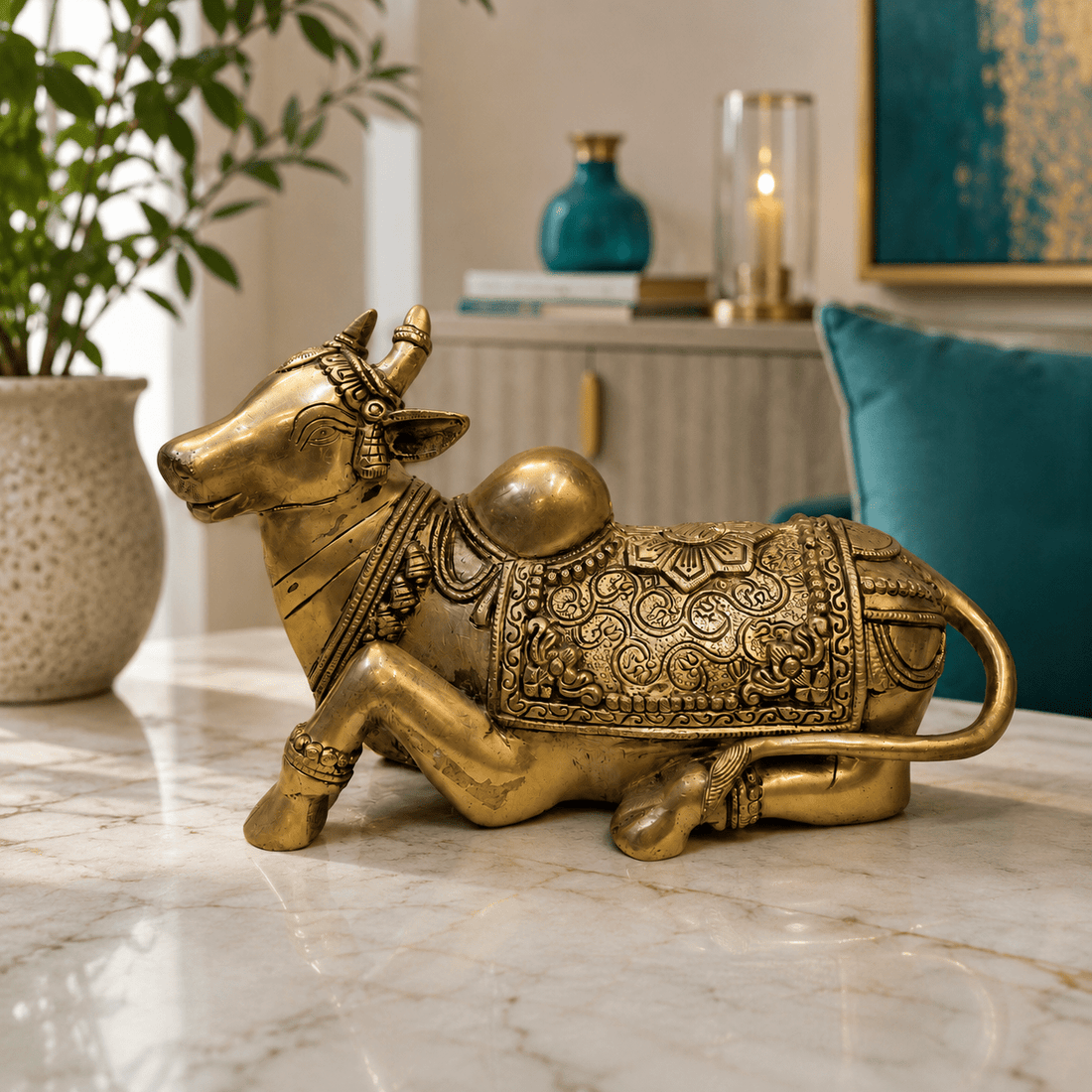 Tamas Brass Nandi Statue (7H x 11L x 5.5W Inches) - Tamas Luxury Gifts