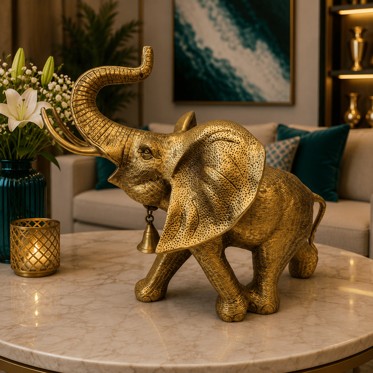 Tamas Big Ear Brass Elephant Statue (15.5L × 11.5W × 14H Inches) - Tamas Luxury Gifts