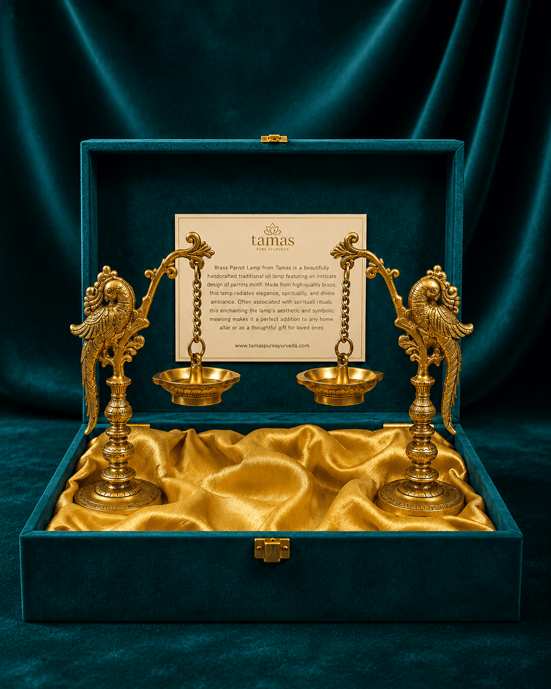 Tamas Brass Parrot Hanging Diya Set | Traditional Handcrafted Lamps with Velvet Gift Box – 100% Pure Brass - Tamas Luxury Gifts