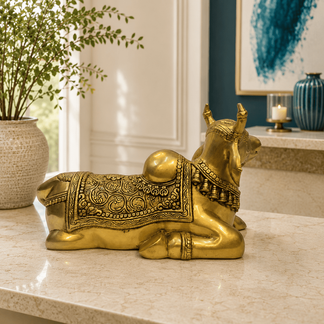 Tamas Handcrafted Solid Brass Nandi Statue (14L × 6.5W × 9H Inches) - Tamas Luxury Gifts
