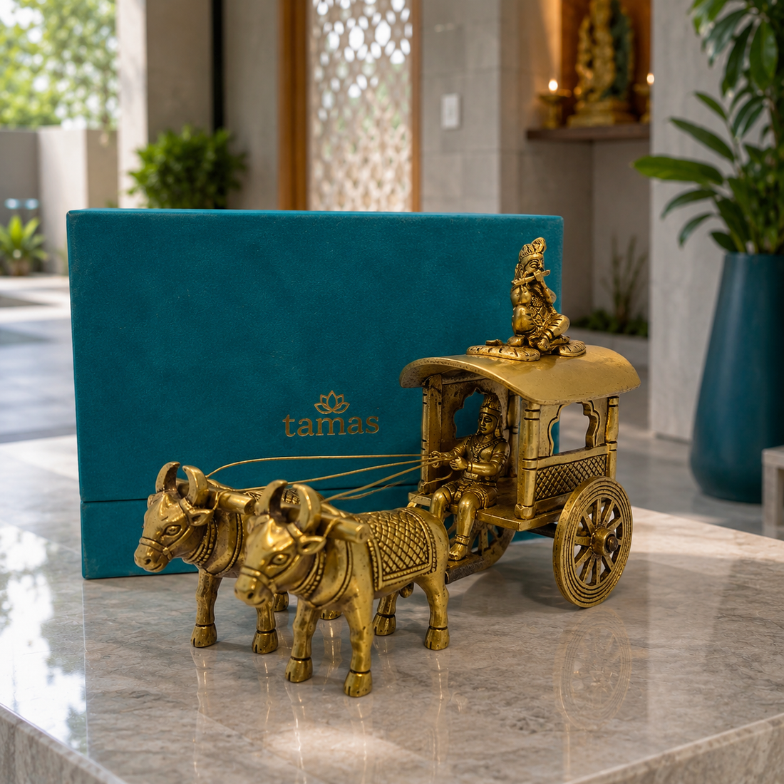 Brass Krishna Bullock Cart 6 inches H