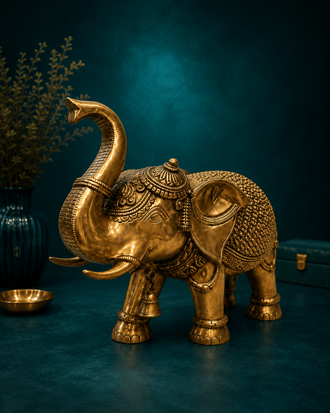 Tamas Maharaja Brass Elephant Statue (14L × 7W × 12H Inches) - Tamas Luxury Gifts
