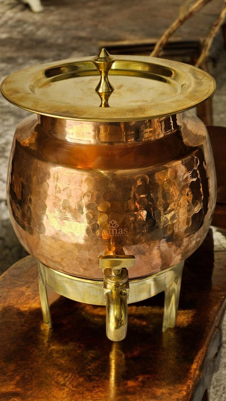 Tamas Hand-Hammered Pure Copper Matka with Brass Tap & Stand | Traditional Ayurvedic Water Pot