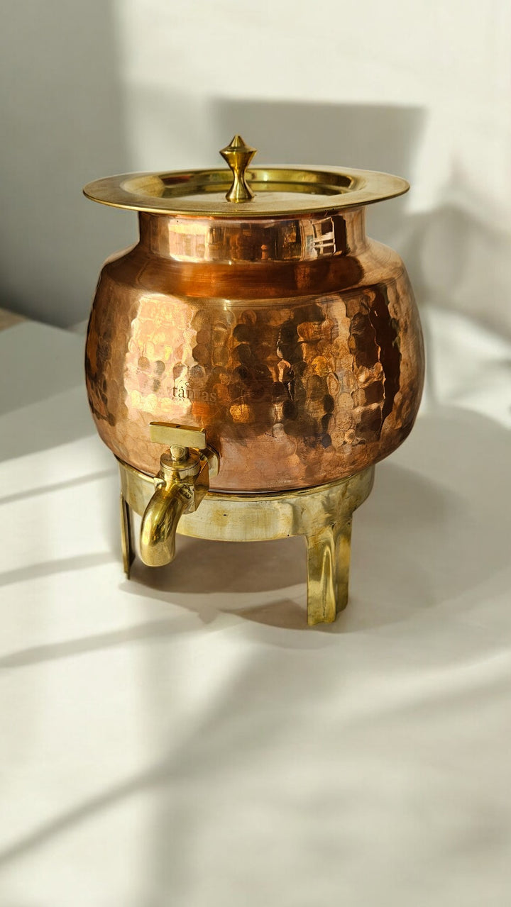 Tamas Hand-Hammered Pure Copper Matka with Brass Tap & Stand | Traditional Ayurvedic Water Pot