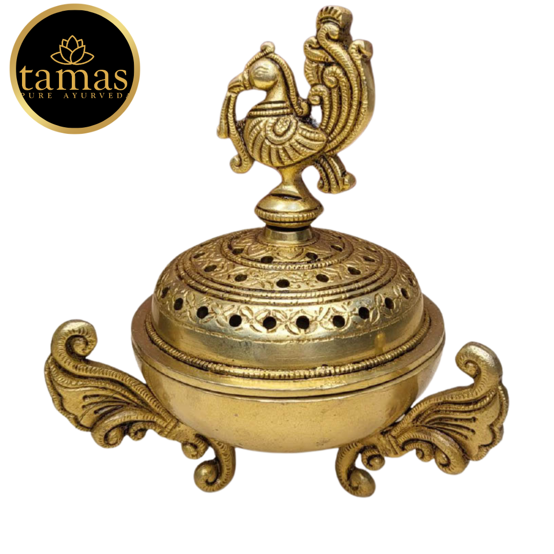 Tamas Brass Handcrafted Peacock Incense Burner with Antique Finish (5.5 x 5.5 x 7 Inches, Golden) (Pack of 1)